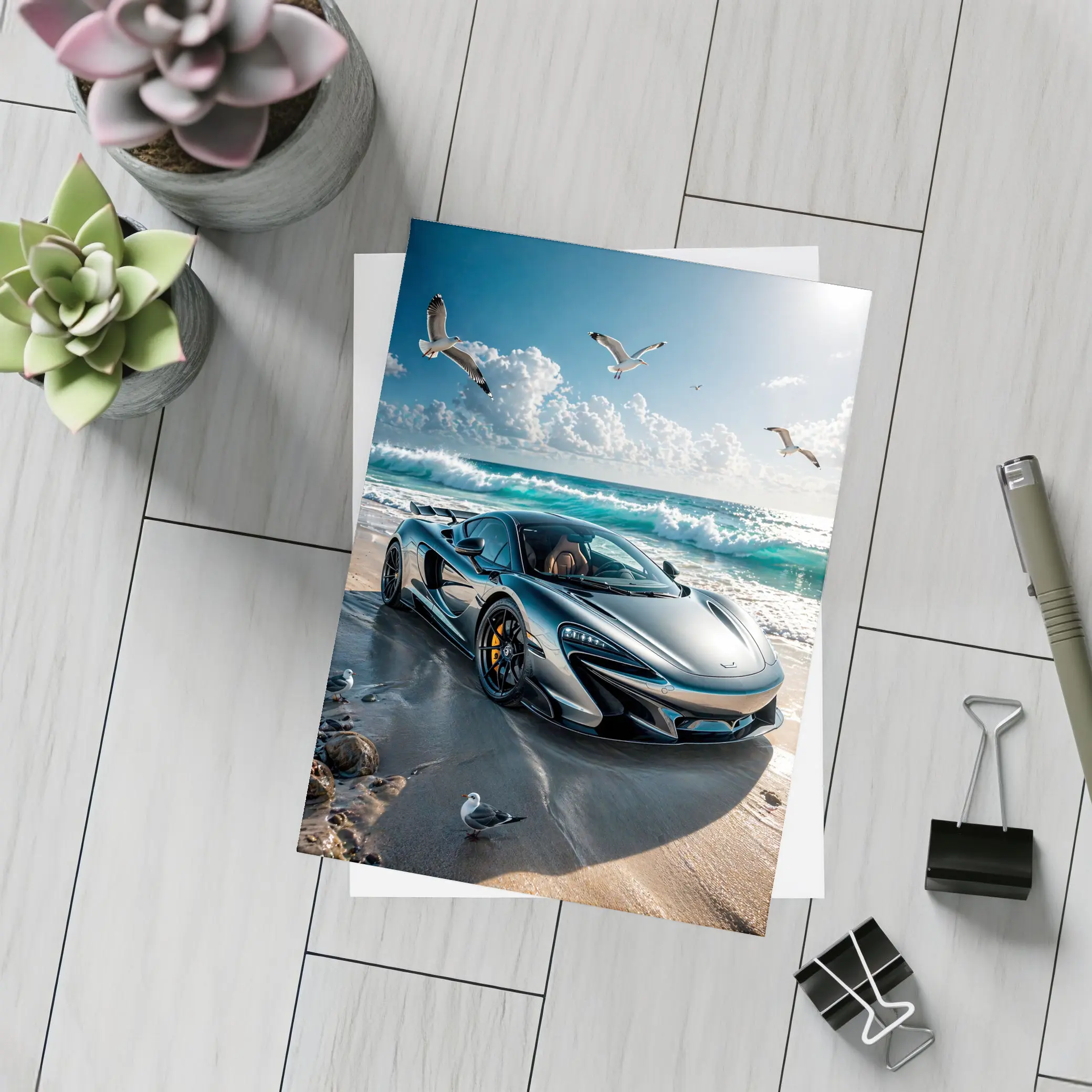 McLaren 765LT Supercar On Sunny Beach – Postcards