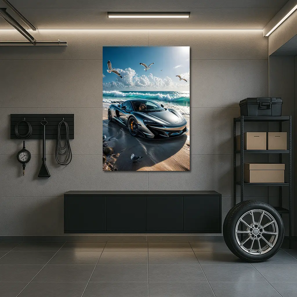 McLaren 765LT Supercar On Sunny Beach – Wall Art