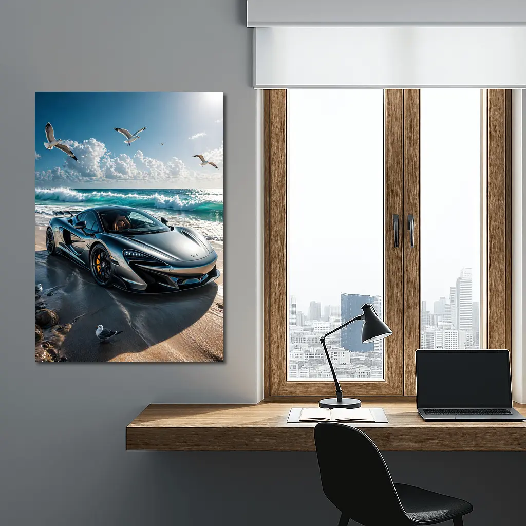 McLaren 765LT Supercar On Sunny Beach – Wall Art