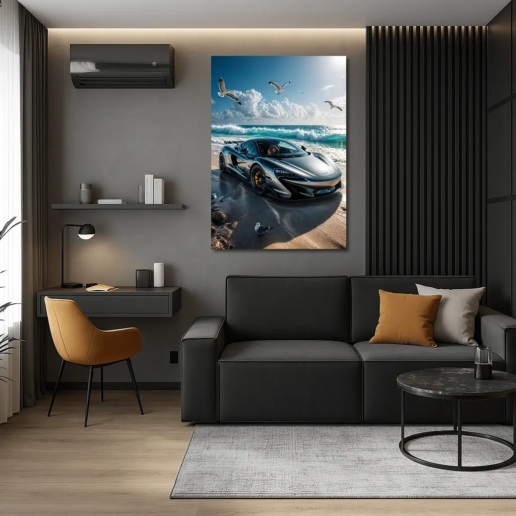 McLaren 765LT Supercar On Sunny Beach – Wall Art