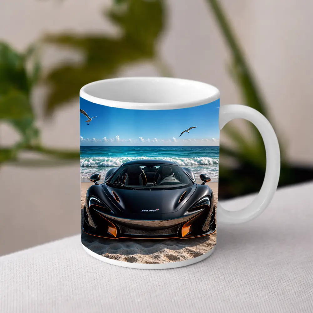 McLaren 765LT Black Supercar on Beach – Mugs