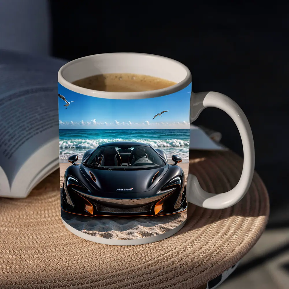 McLaren 765LT Black Supercar on Beach – Mugs