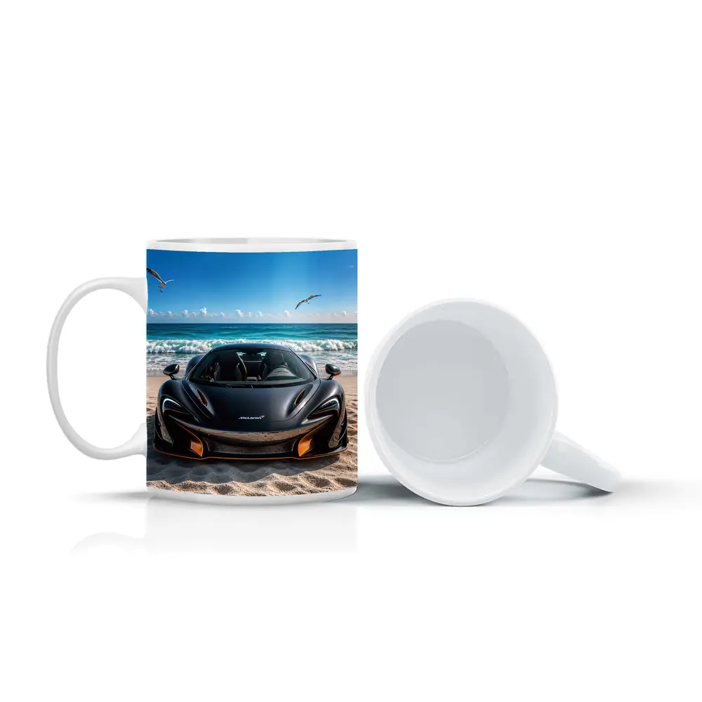 McLaren 765LT Black Supercar on Beach – Mugs