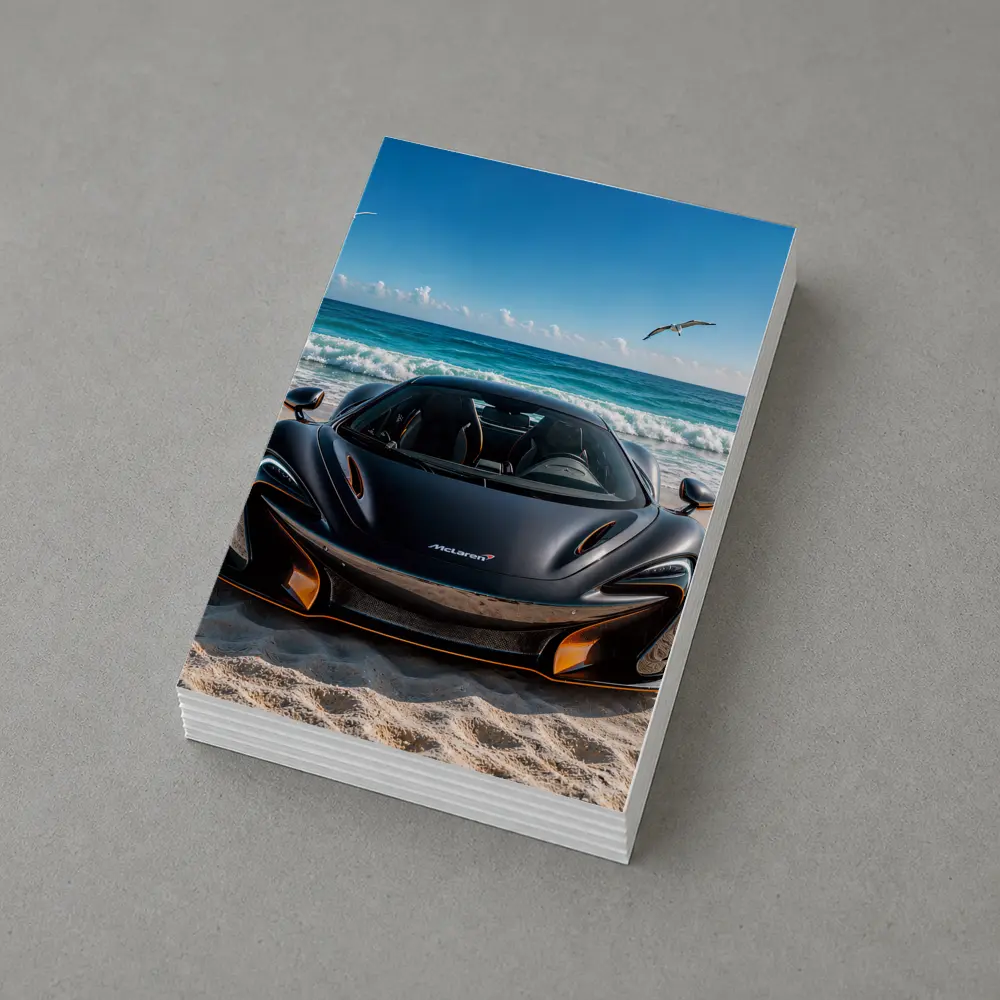 McLaren 765LT Black Supercar on Beach – Postcards