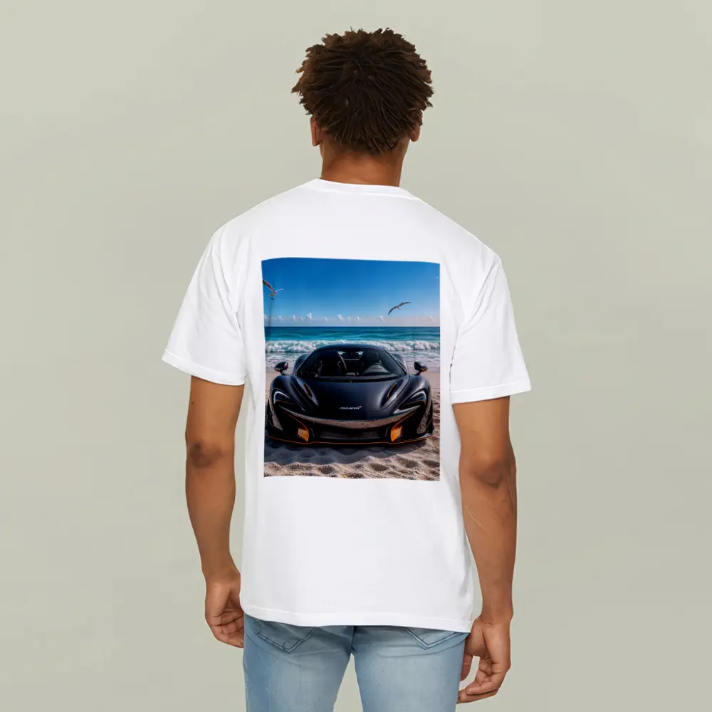 McLaren 765LT Black Supercar on Beach – T-Shirts