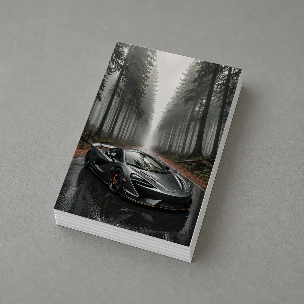 McLaren 570S Gray Supercar Foggy Forest Road – Postcards