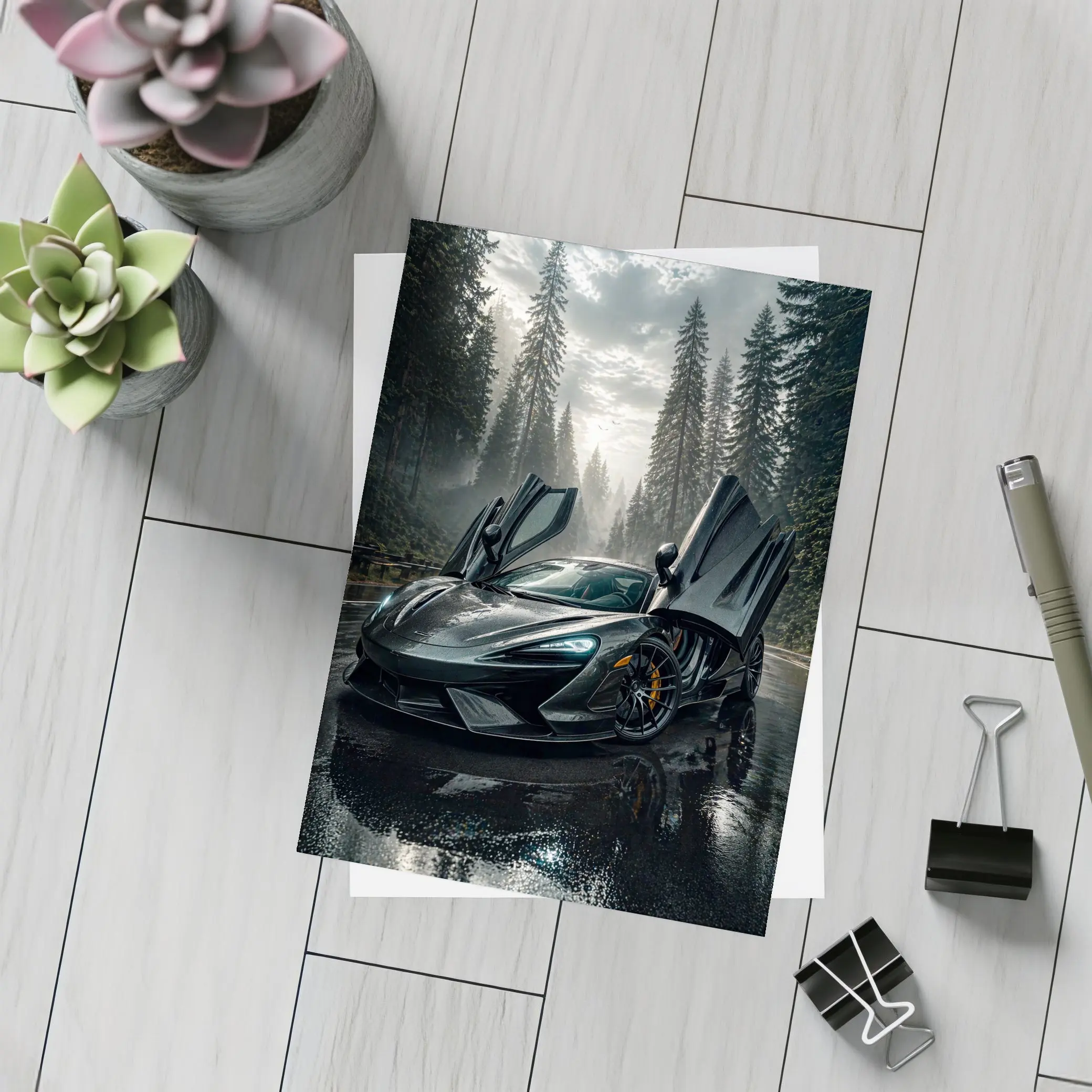 McLaren Supercar Wet Forest Road Dark – Postcards