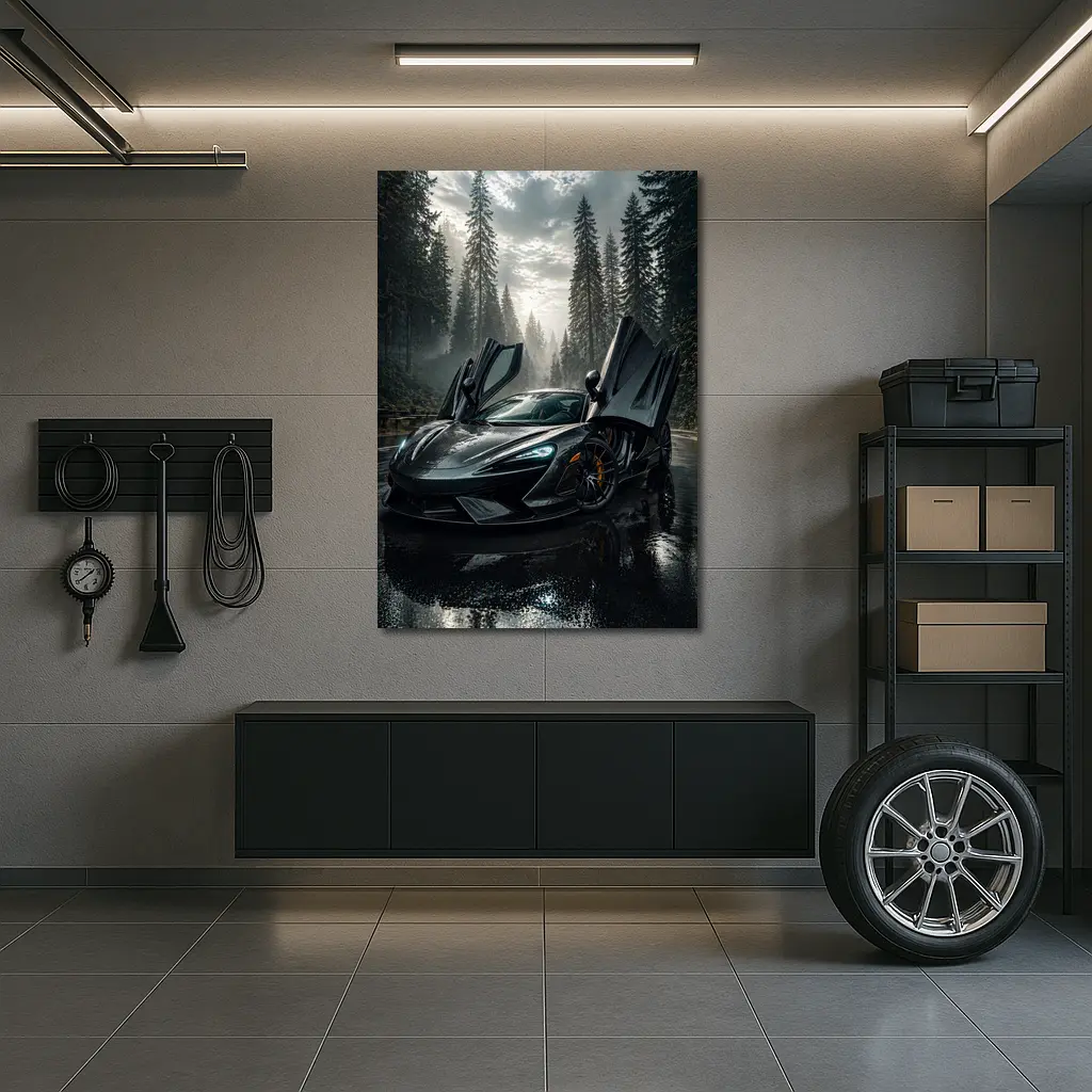 McLaren Supercar Wet Forest Road Dark – Wall Art