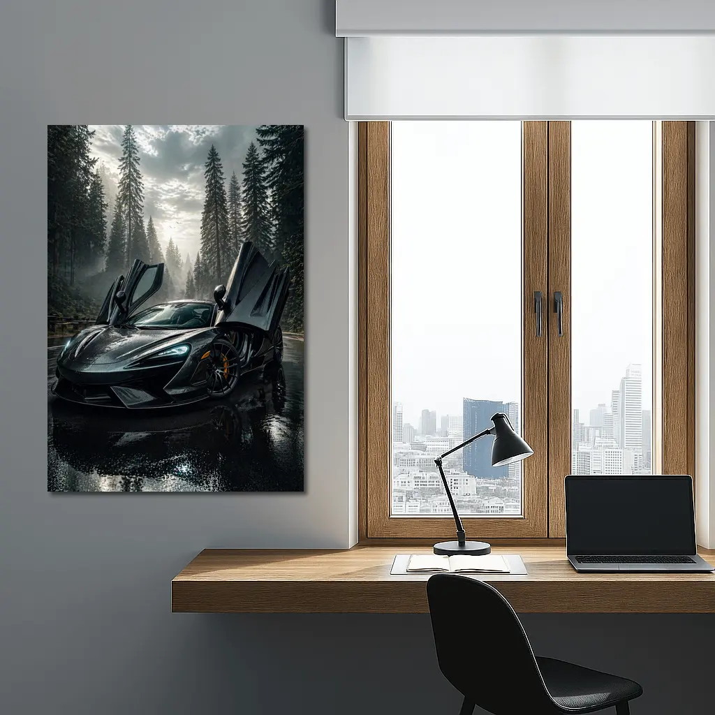 McLaren Supercar Wet Forest Road Dark – Wall Art
