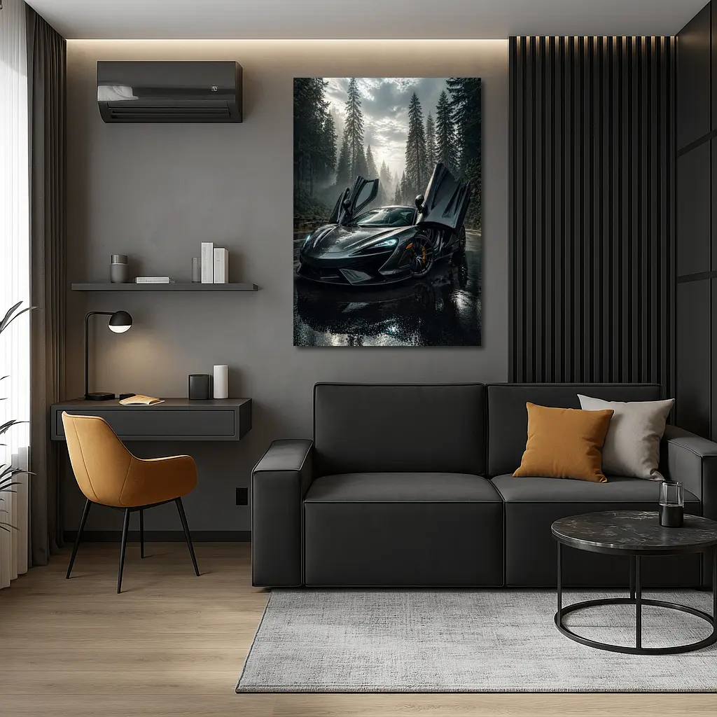 McLaren Supercar Wet Forest Road Dark – Wall Art