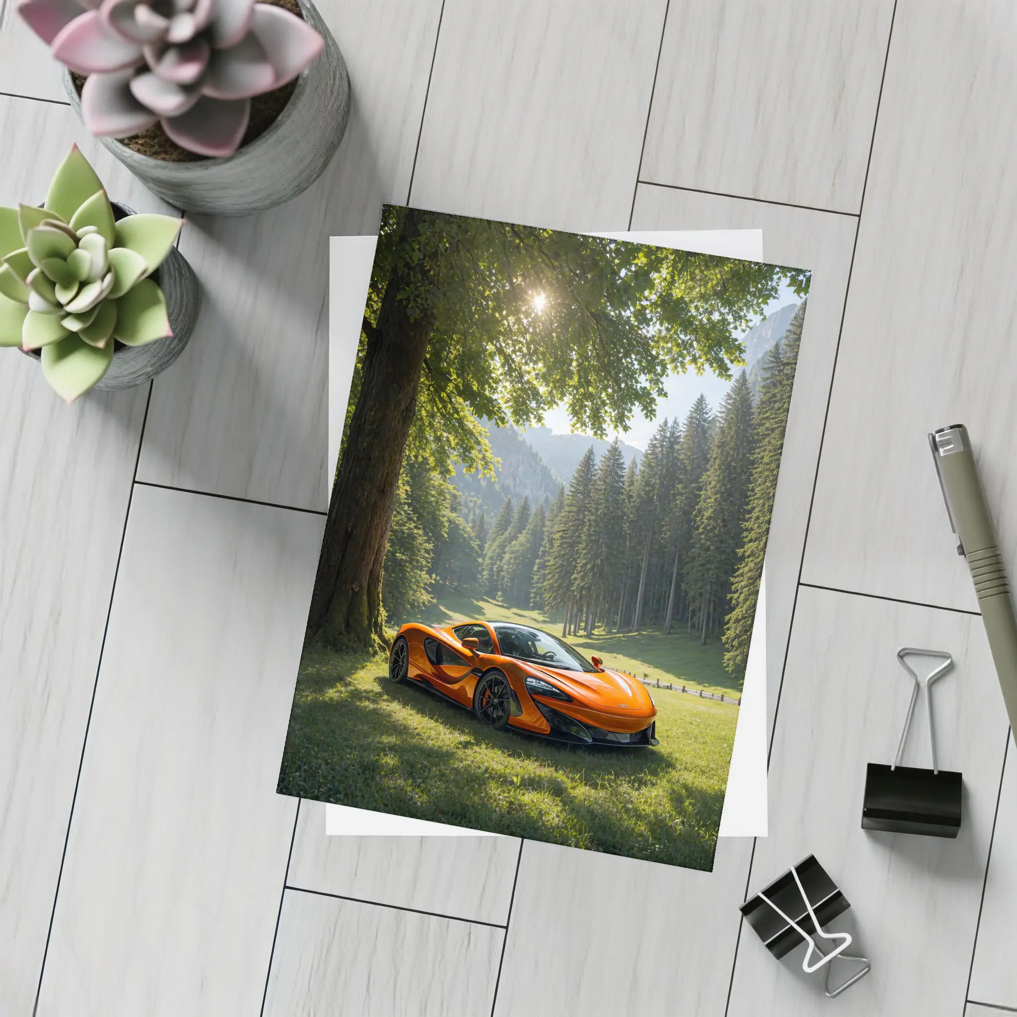 McLaren 570S Orange Supercar Forest Valley – Postcards