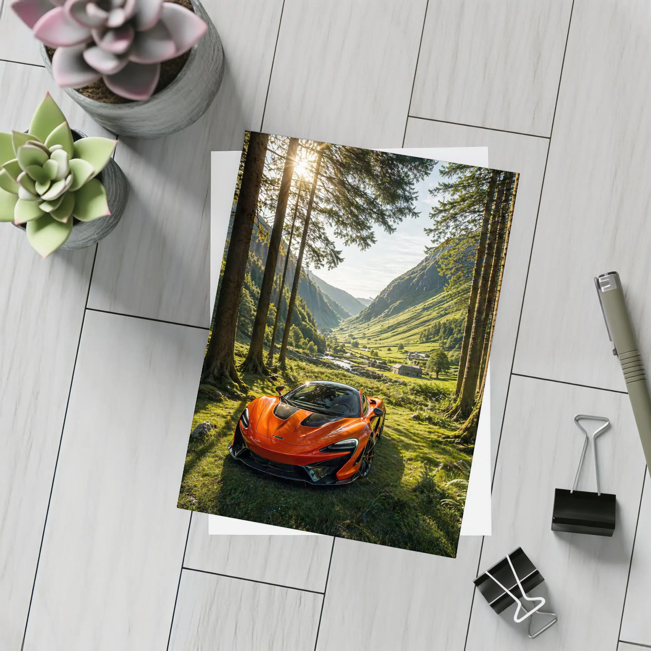 McLaren P1 Orange Supercar Forest Valley – Postcards