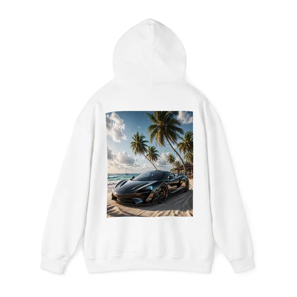 McLaren Black Supercar Tropical Beach Scene – Hoodies