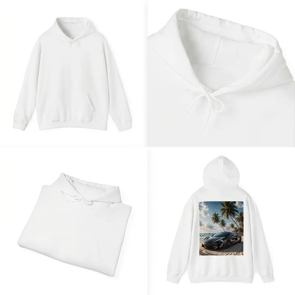 McLaren Black Supercar Tropical Beach Scene – Hoodies