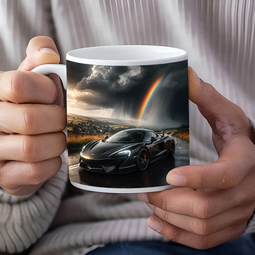 McLaren 570S Black Supercar Stormy Rainbow Road – Mugs