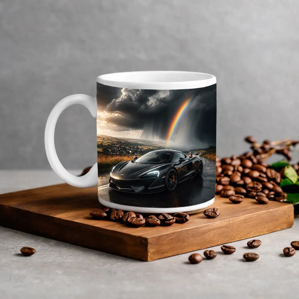 McLaren 570S Black Supercar Stormy Rainbow Road – Mugs