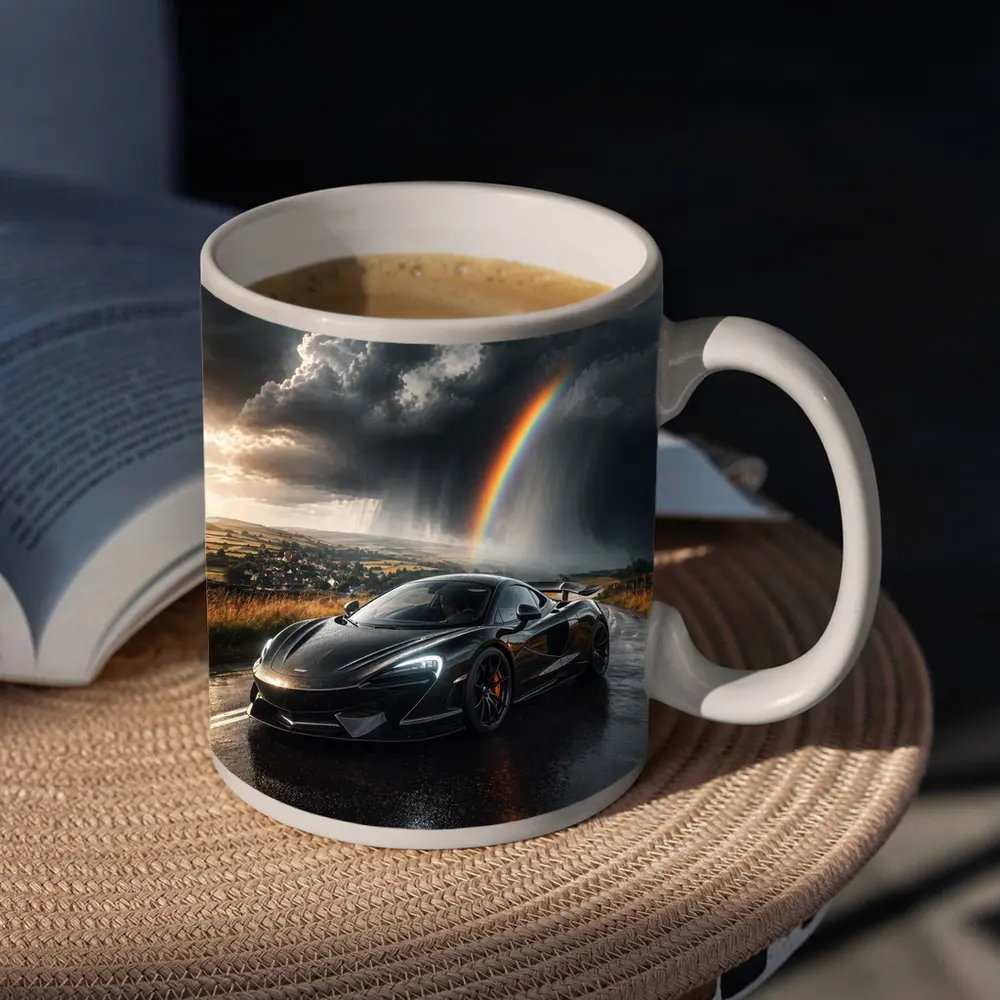 McLaren 570S Black Supercar Stormy Rainbow Road – Mugs