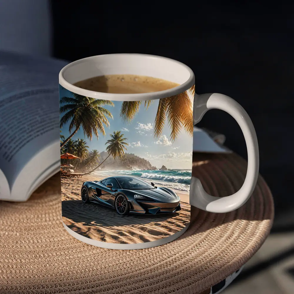 McLaren GT Parked on Tropical Beach – Mugs