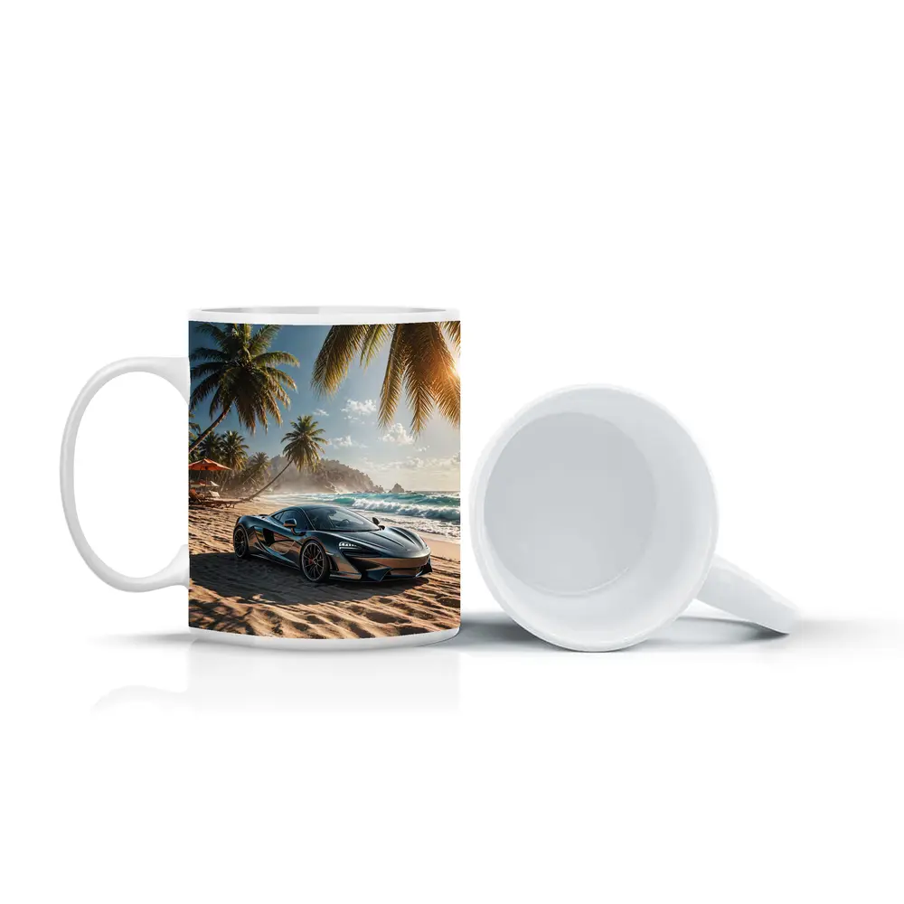 McLaren GT Parked on Tropical Beach – Mugs
