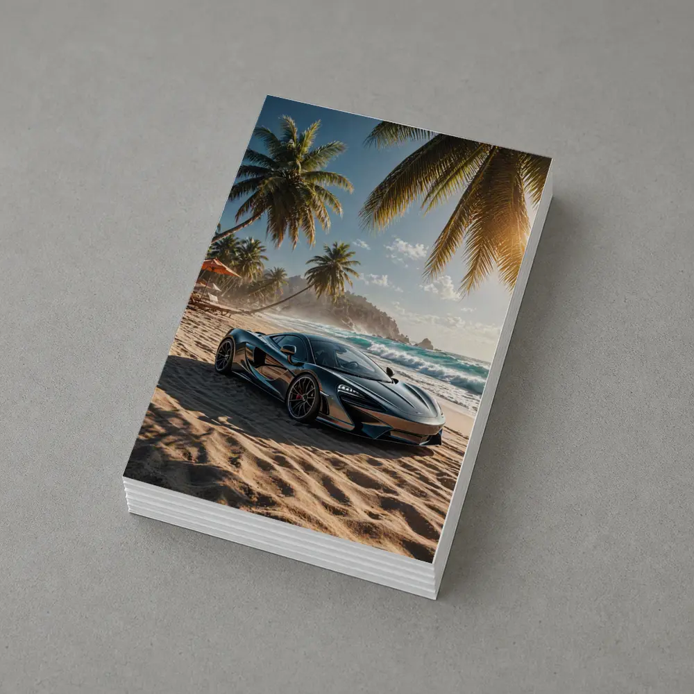 McLaren GT Parked on Tropical Beach – Postcards