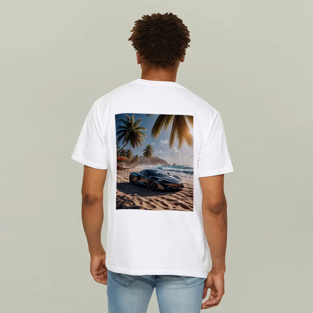 McLaren GT Parked on Tropical Beach – T-Shirts