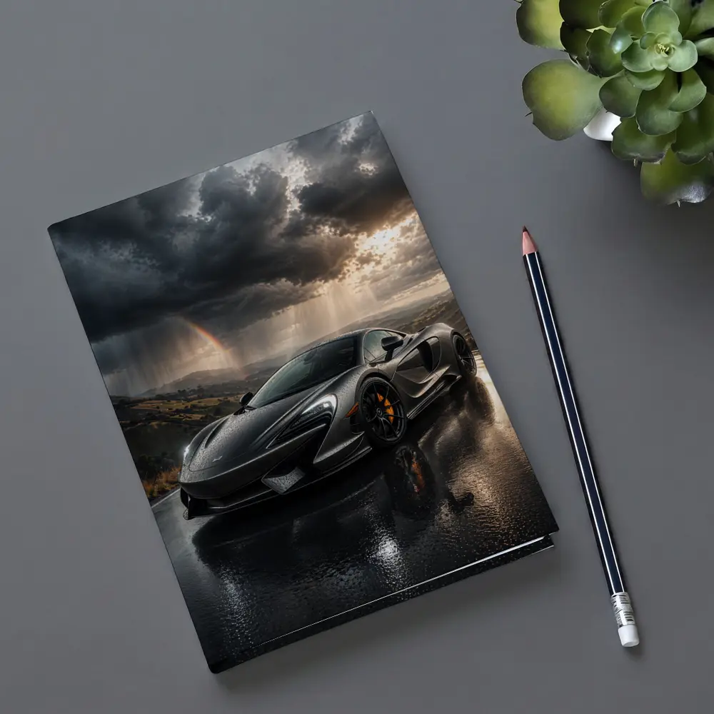 McLaren 570S Black Supercar Stormy Road – Notebooks