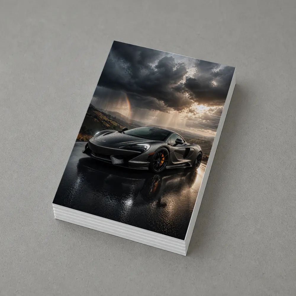 McLaren 570S Black Supercar Stormy Road – Postcards