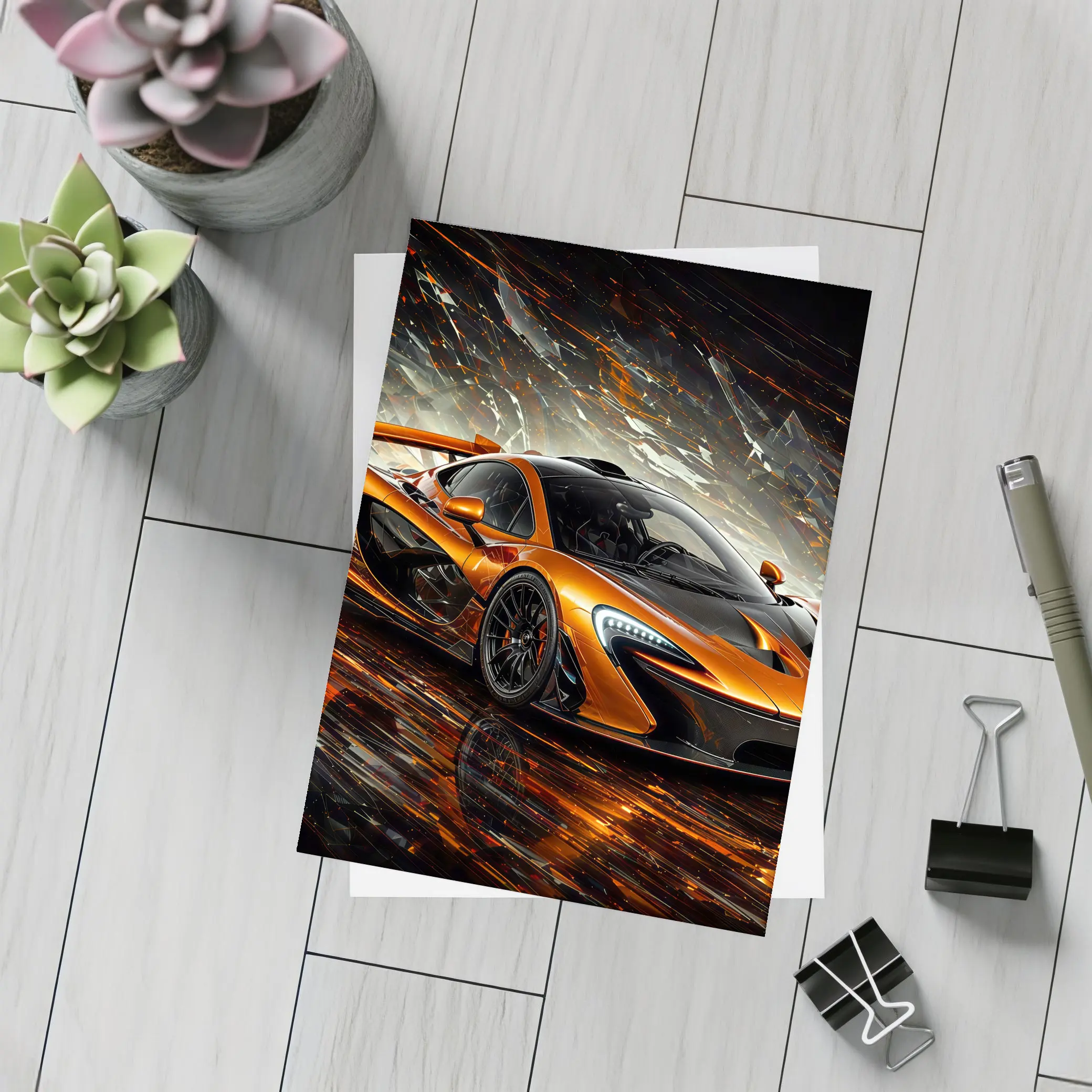 McLaren P1 Orange Abstract Dark Background – Postcards
