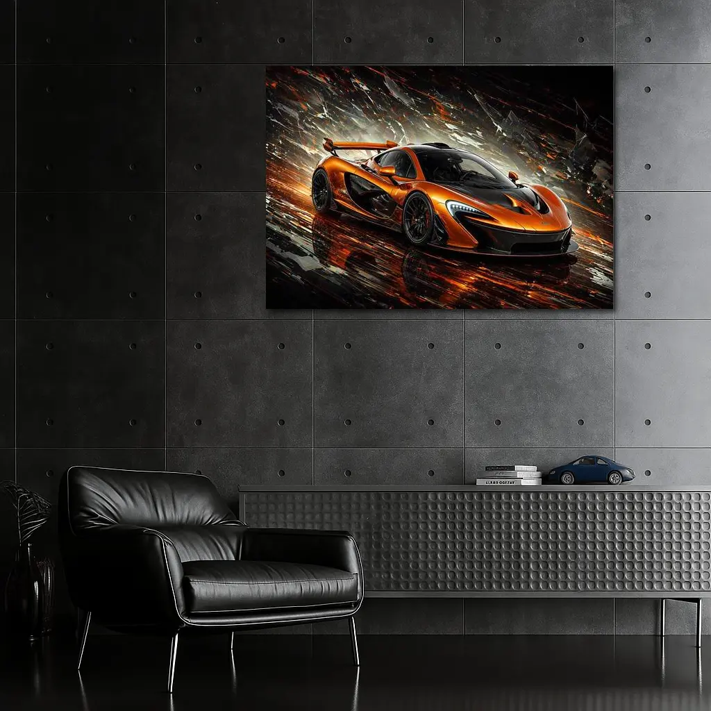 McLaren P1 Orange Abstract Dark Background – Wall Art