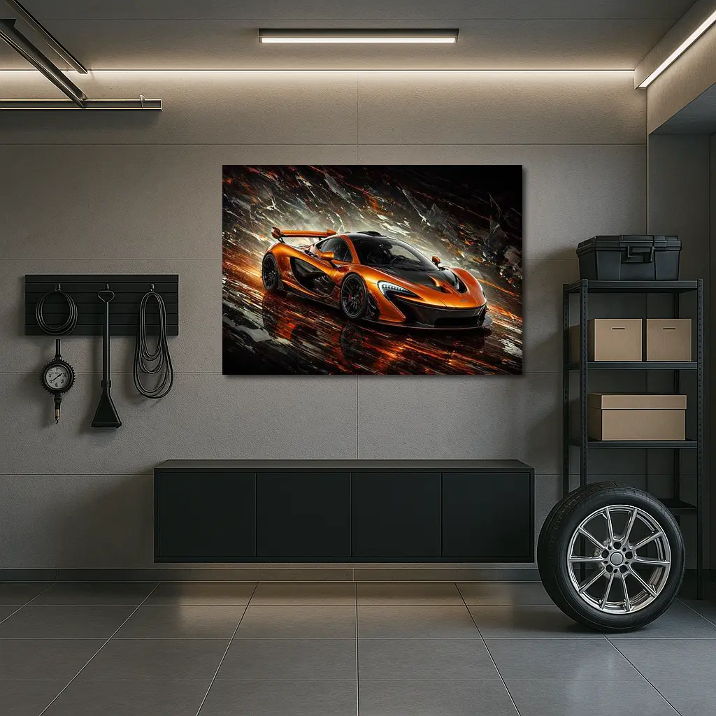 McLaren P1 Orange Abstract Dark Background – Wall Art