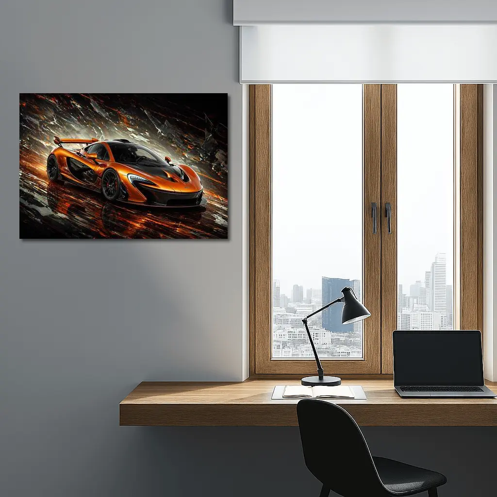McLaren P1 Orange Abstract Dark Background – Wall Art