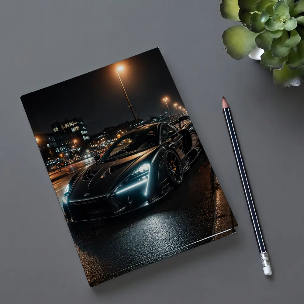 McLaren Senna Black Supercar Rainy Night Street – Notebooks