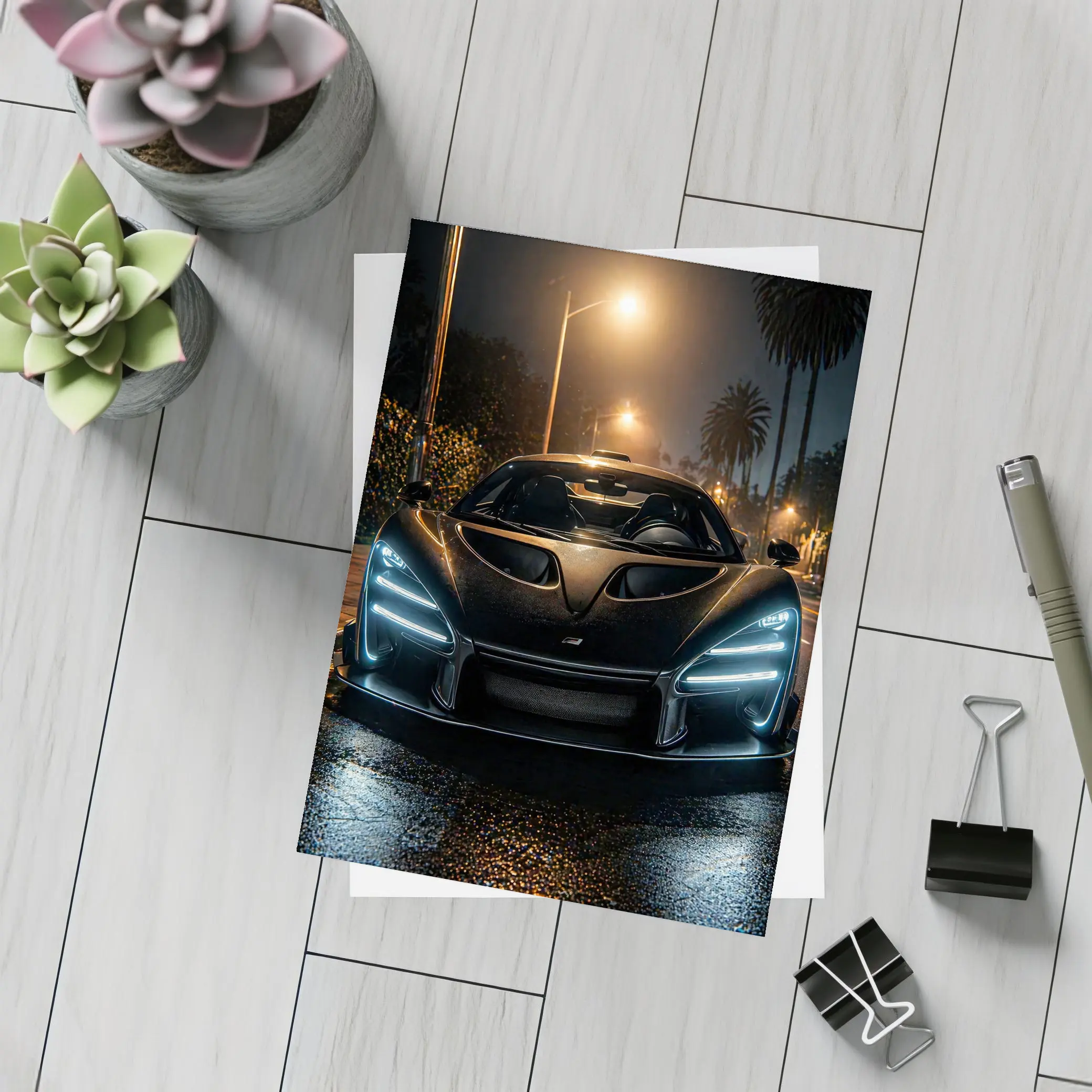 McLaren Senna Black Car Night Street – Postcards