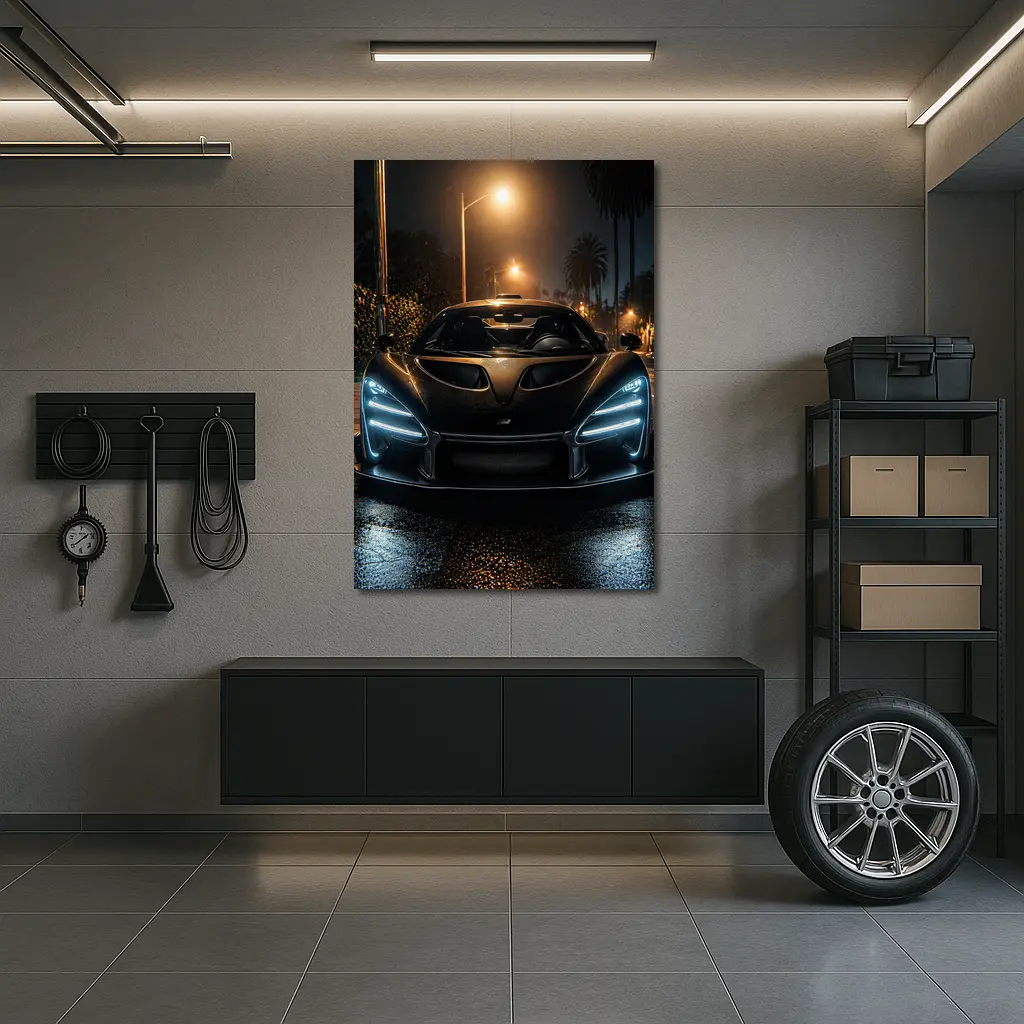McLaren Senna Black Car Night Street – Wall Art