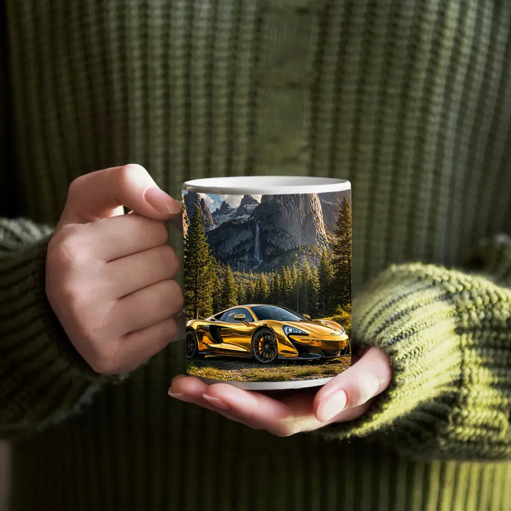 McLaren 570S Gold Chrome Mountain Forest Scene – Mugs