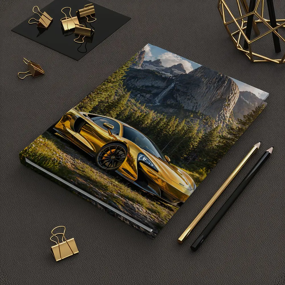 McLaren 570S Gold Chrome Mountain Forest Scene – Notebooks