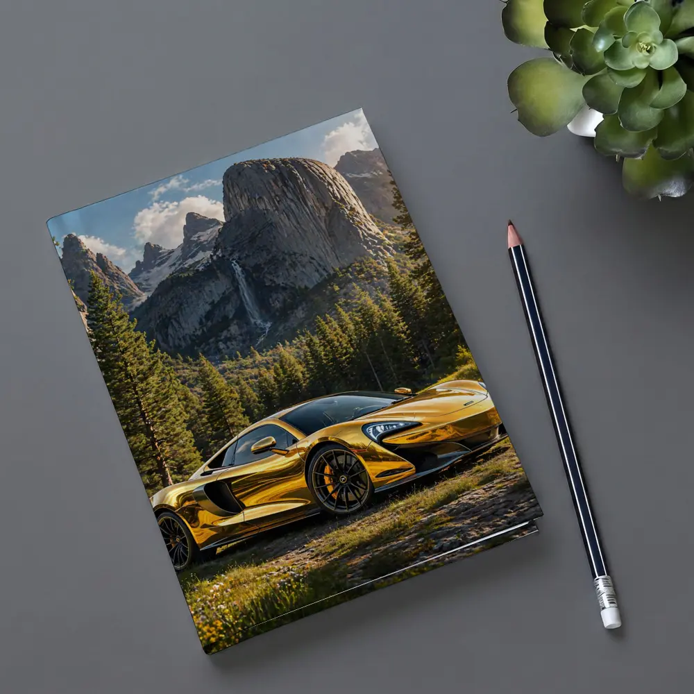 McLaren 570S Gold Chrome Mountain Forest Scene – Notebooks