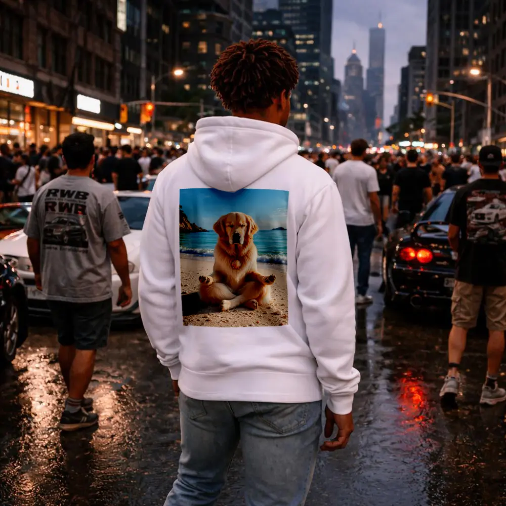 Golden Retriever Meditating on Sunny Beach – Hoodies