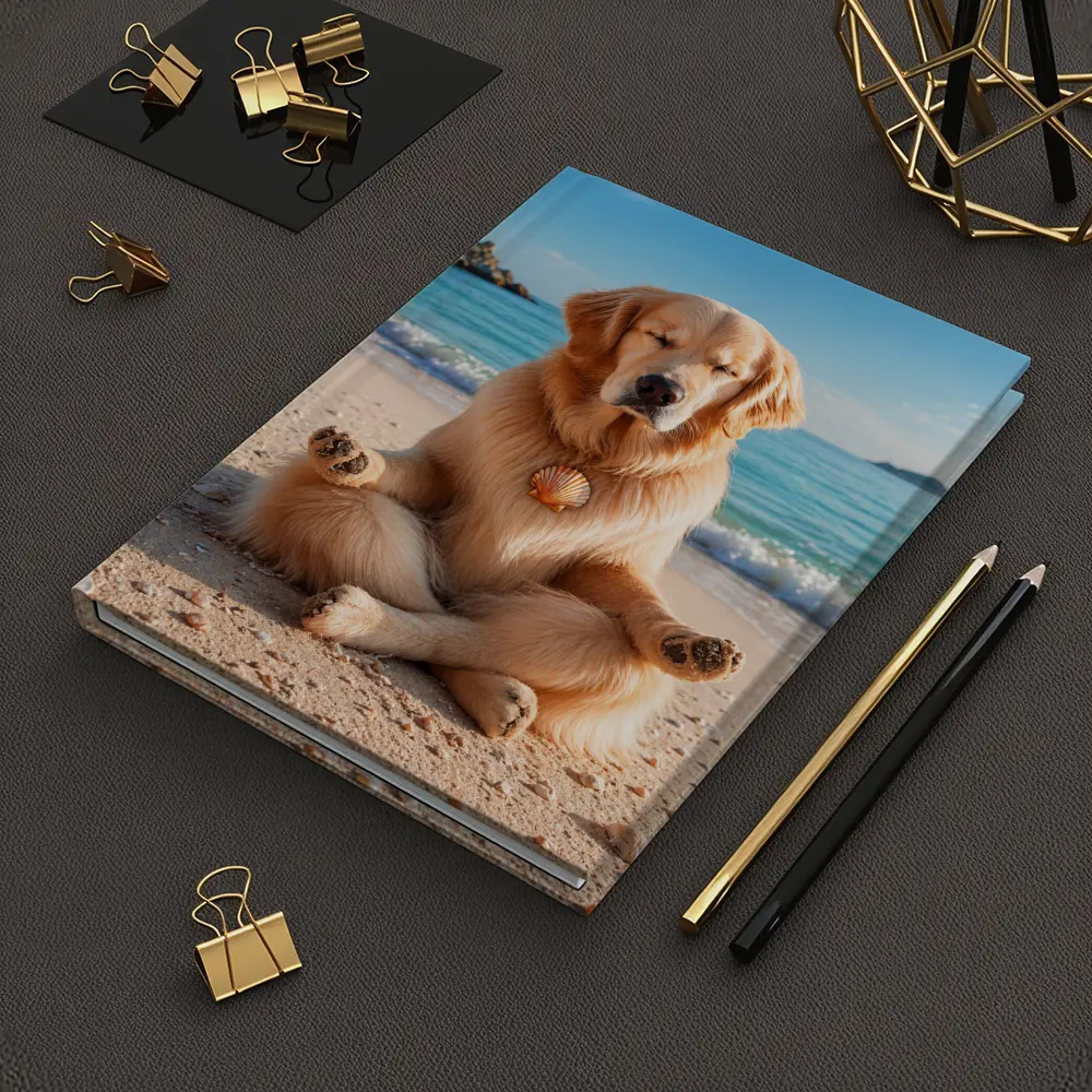Golden Retriever Meditating on Sunny Beach – Notebooks