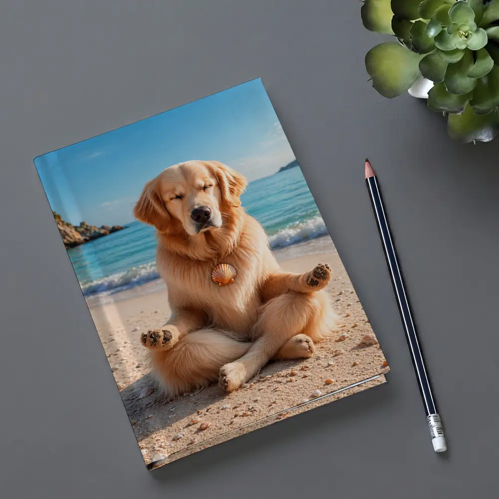 Golden Retriever Meditating on Sunny Beach – Notebooks