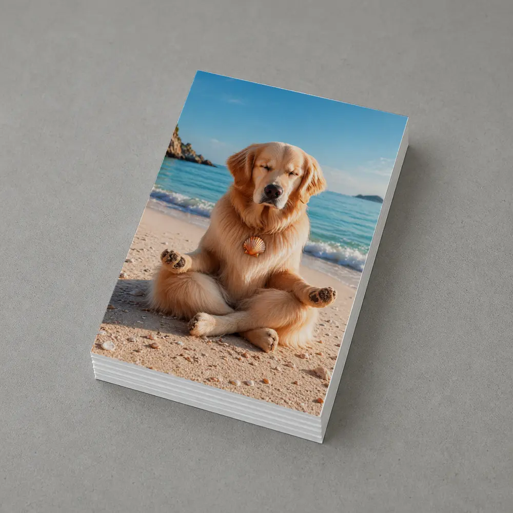 Golden Retriever Meditating on Sunny Beach – Postcards
