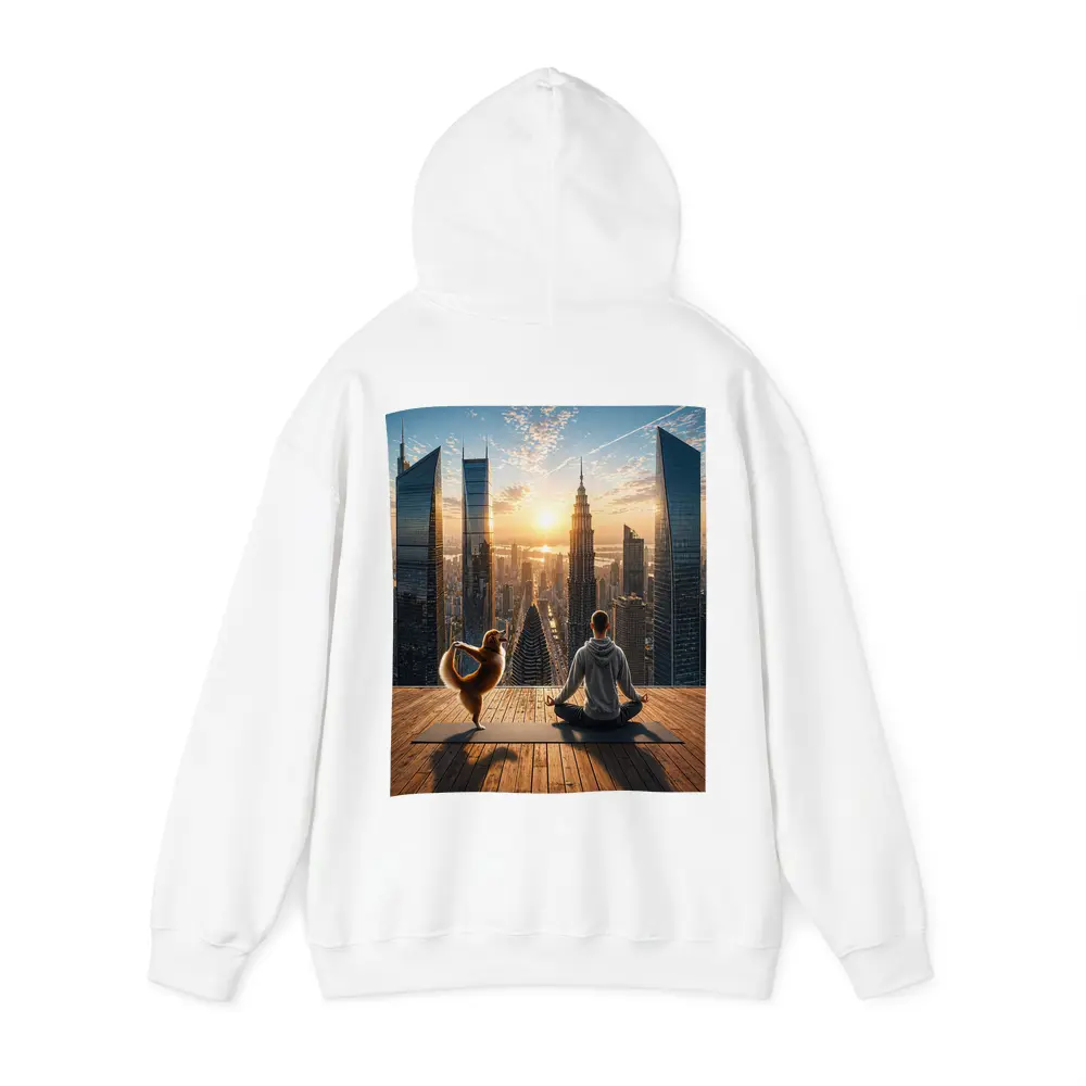 Man and Dog Yoga City Skyline Sunrise – Hoodies