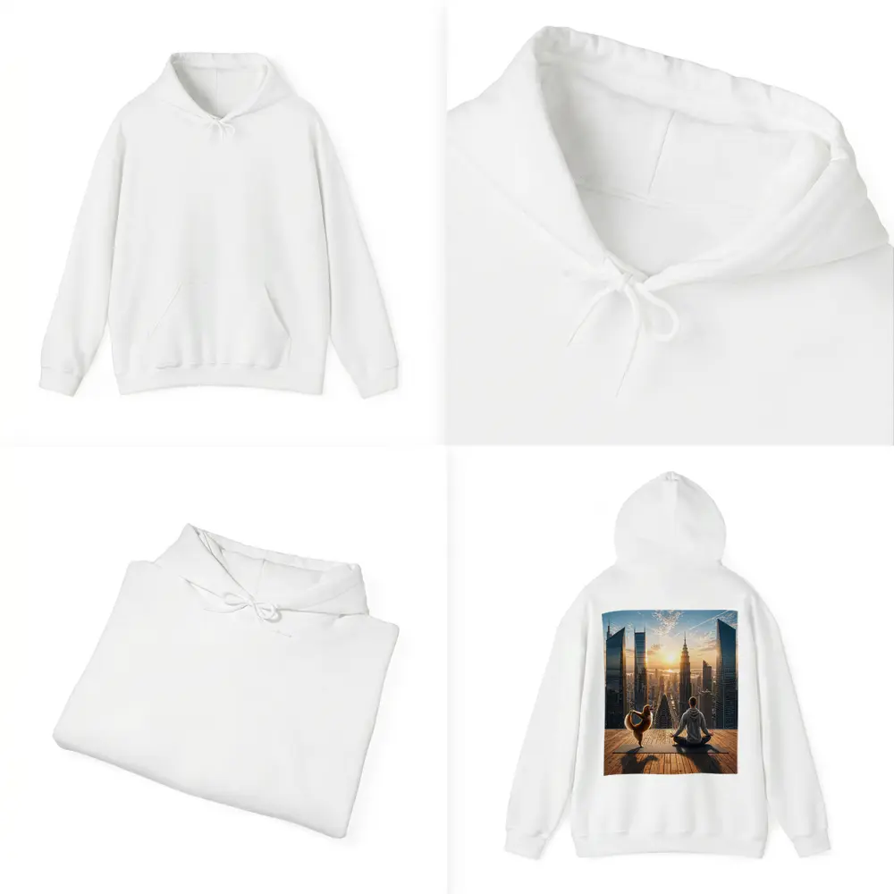 Man and Dog Yoga City Skyline Sunrise – Hoodies