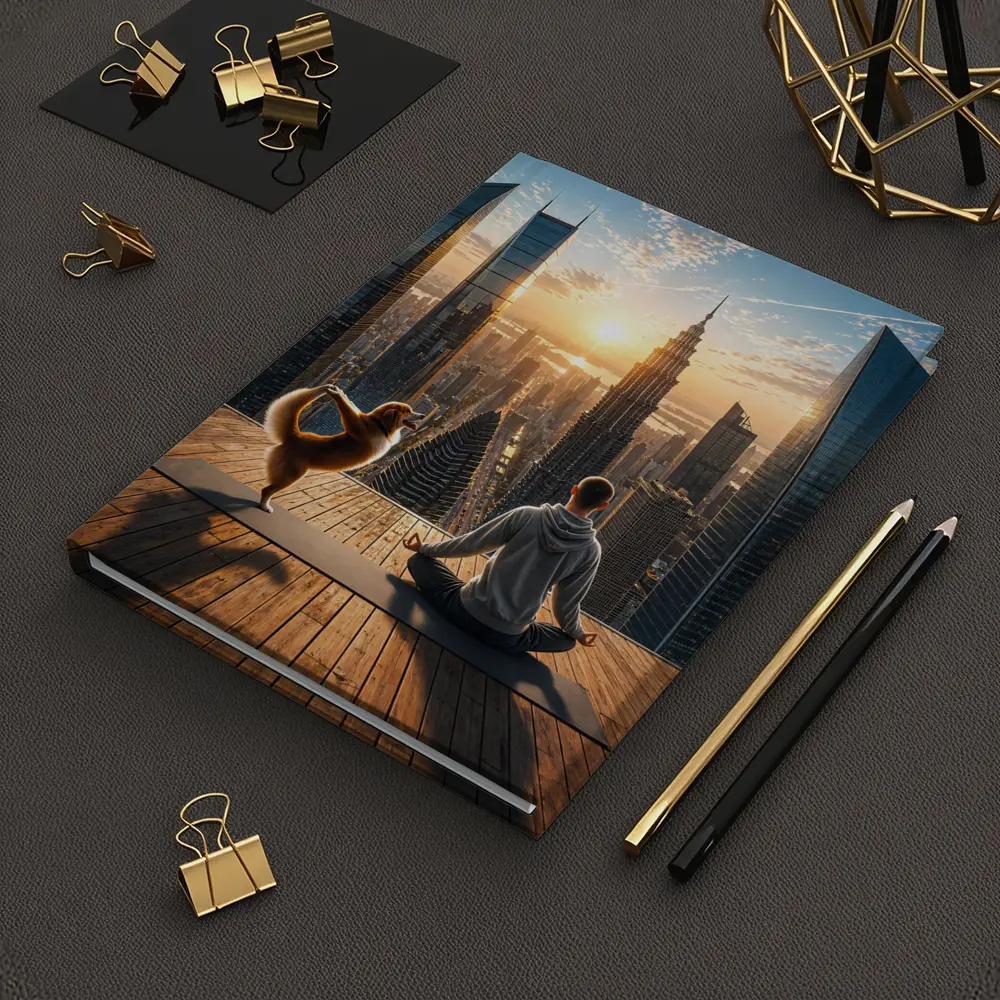 Man and Dog Yoga City Skyline Sunrise – Notebooks