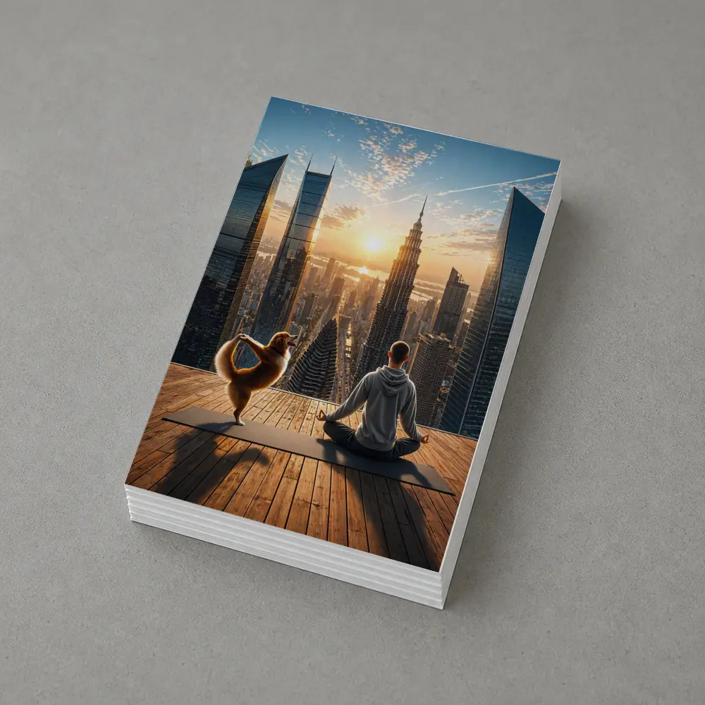 Man and Dog Yoga City Skyline Sunrise – Postcards
