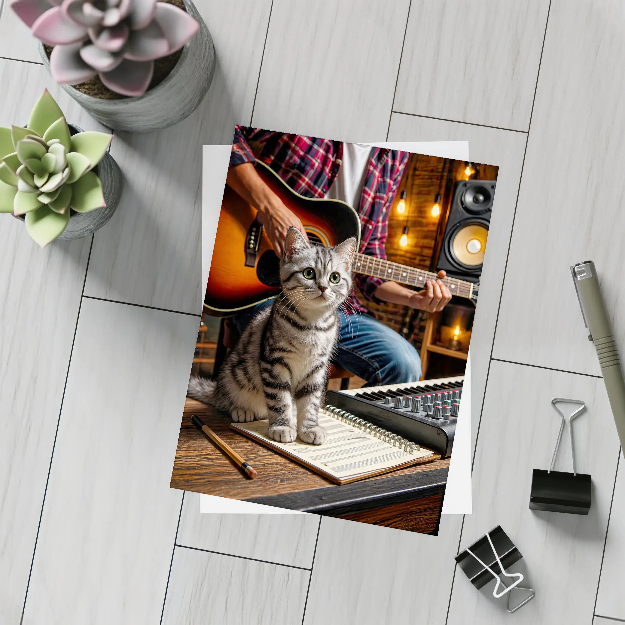 American Shorthair Kitten Music Studio Scene – Postcards