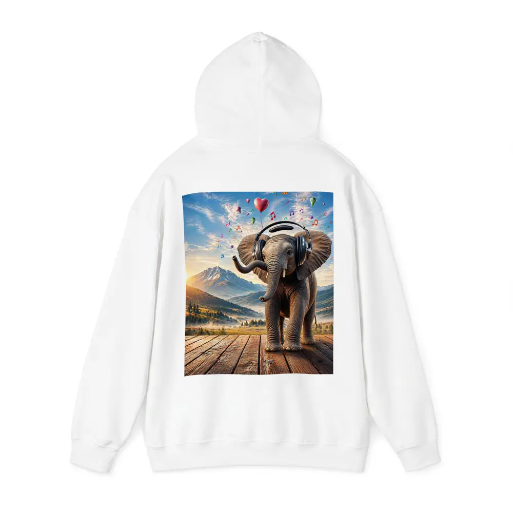 Elephant With Headphones Music Mountain Landscape – Hoodies