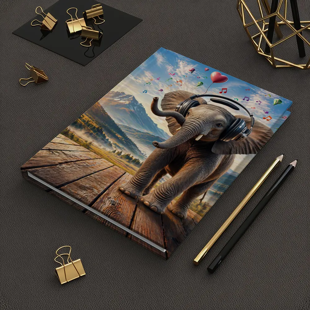 Elephant With Headphones Music Mountain Landscape – Notebooks
