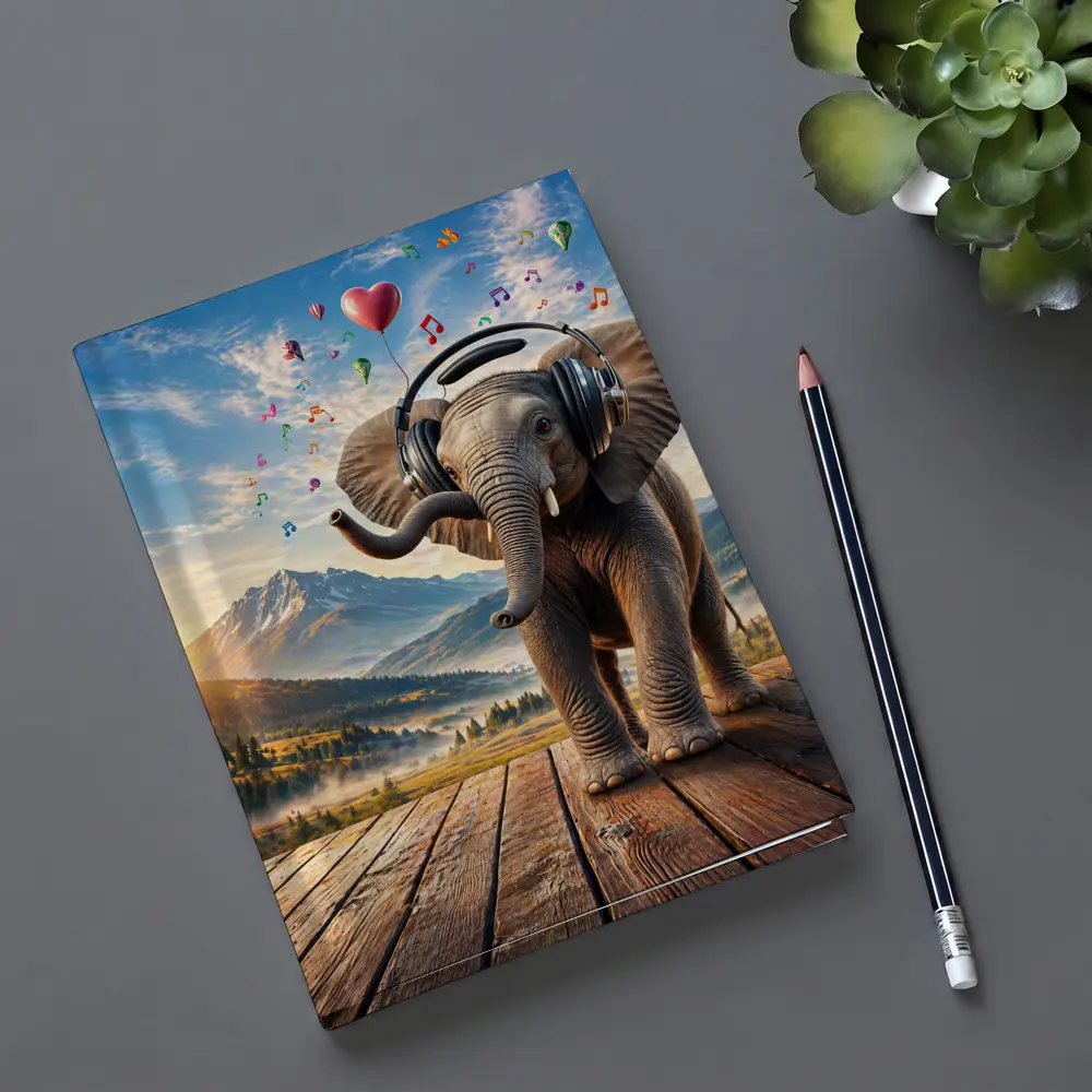 Elephant With Headphones Music Mountain Landscape – Notebooks