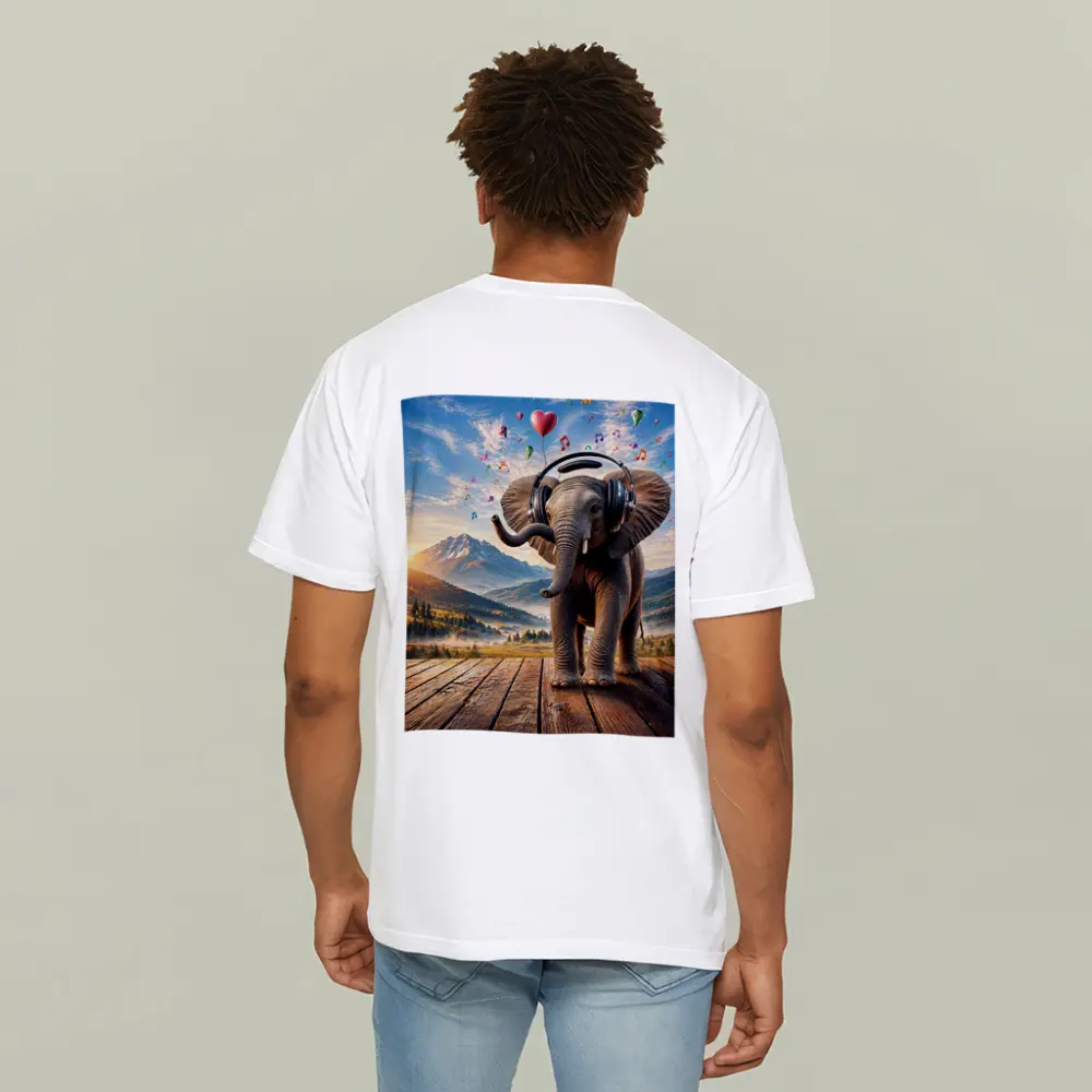 Elephant With Headphones Music Mountain Landscape – T-Shirts